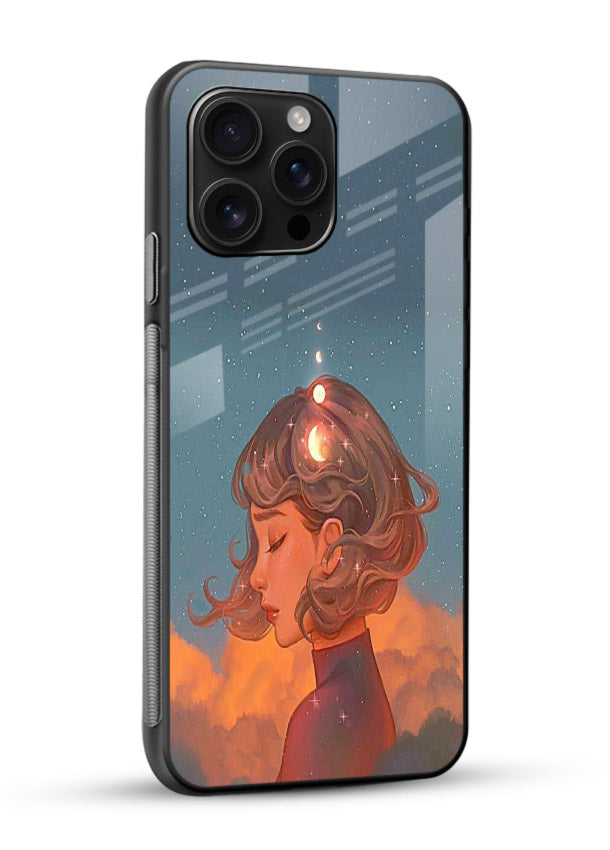 Cosmic Dream Girl dreamy cosmic artwork glossy vibrant premium glass back cover - Angle Side