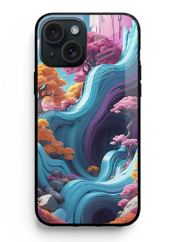 Cosmic Flow Hills surreal cosmic landscape artwork iphone 15 glass back cover