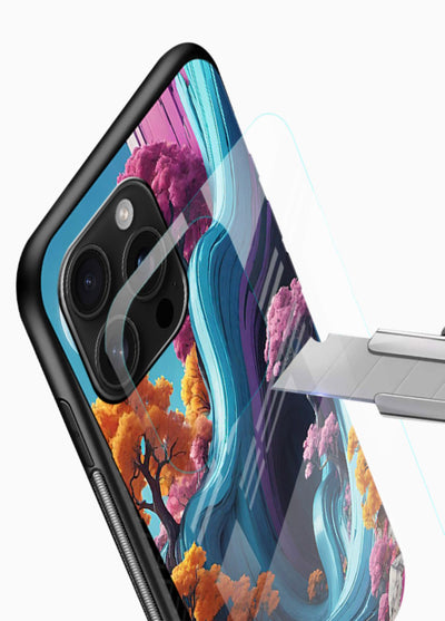 Cosmic Flow Hills surreal cosmic landscape artwork glossy vibrant premium glass back cover - Angle Blade