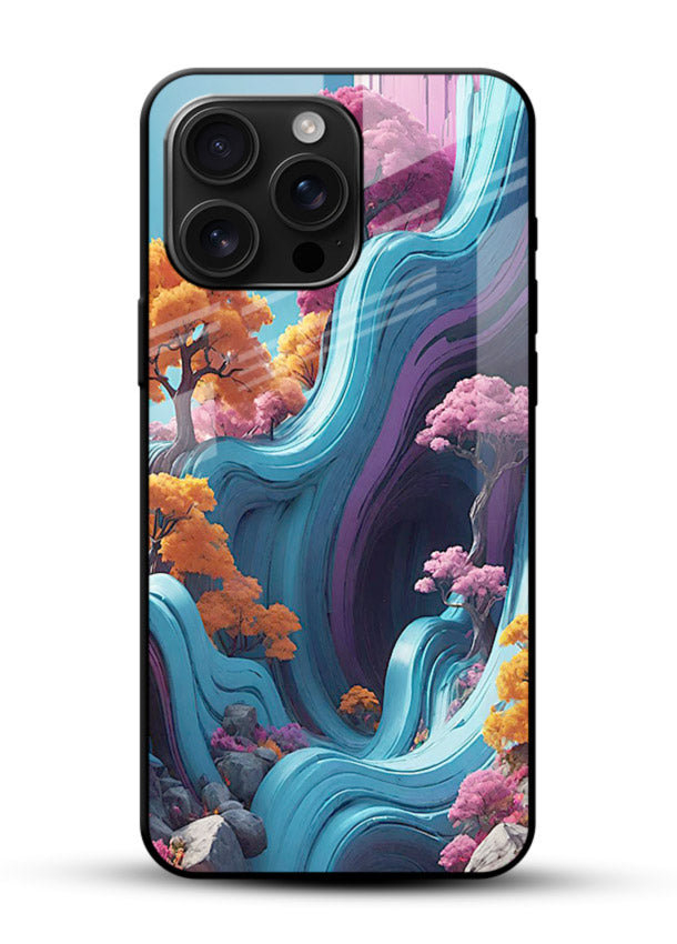 Cosmic Flow Hills surreal cosmic landscape artwork glossy vibrant premium glass back cover - Angle Front