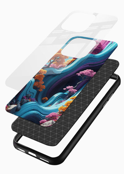 Cosmic Flow Hills surreal cosmic landscape artwork glossy vibrant premium glass back cover - Angle Layers