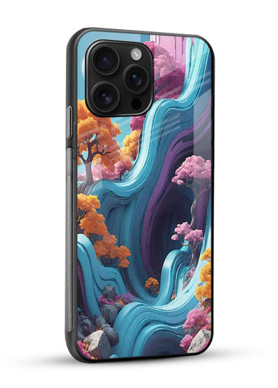 Cosmic Flow Hills surreal cosmic landscape artwork glossy vibrant premium glass back cover - Angle Side