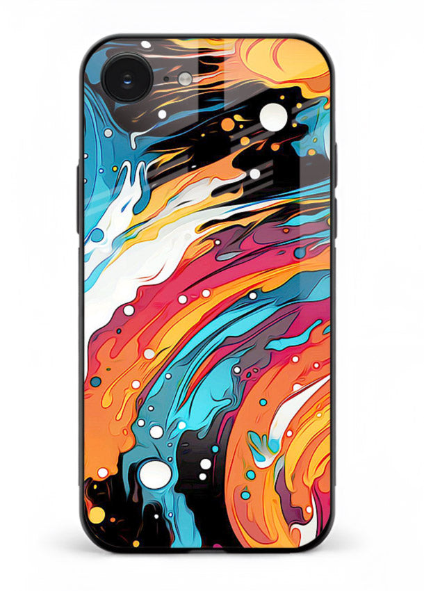 Cosmic Paint Splash vibrant abstract pattern iphone 16e glass back cover