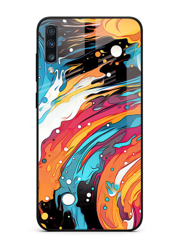 Cosmic Paint Splash vibrant abstract pattern Samsung A50 glass back cover