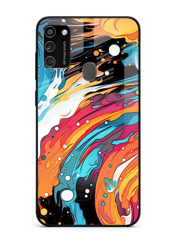 Cosmic Paint Splash vibrant abstract pattern Samsung M21 glass back cover