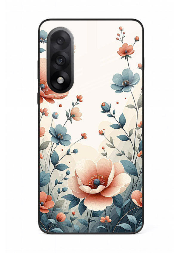 Cream floral artwork on OnePlus Nord 5 glass back cover with warm vintage botanical detail.