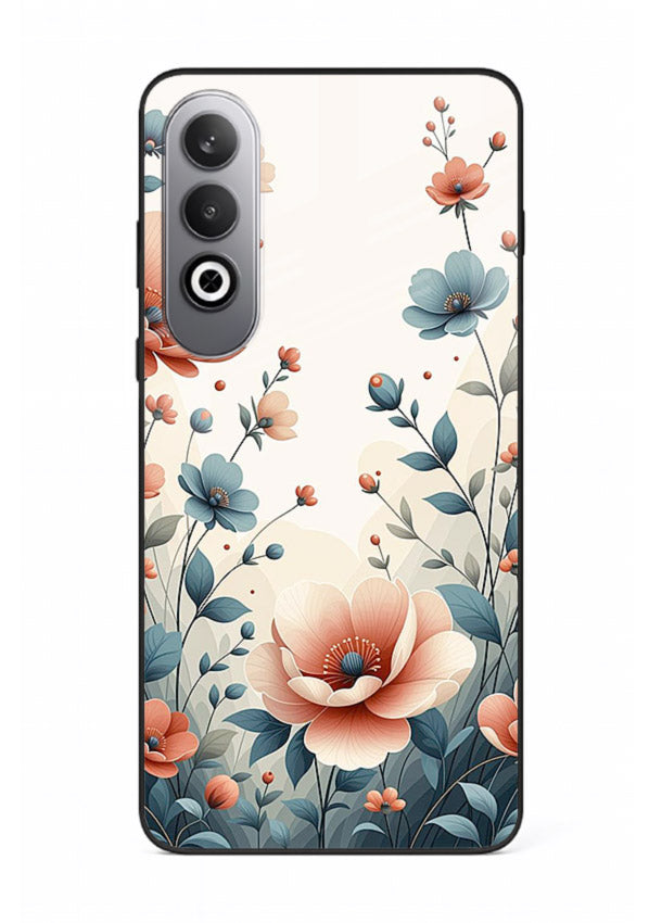 Cream floral artwork on OnePlus Nord CE4 glass back cover with warm vintage botanical detail.