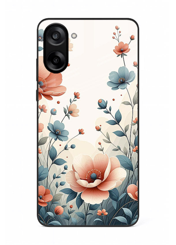 Cream floral artwork on OnePlus Nord CE5 glass back cover with warm vintage botanical detail.
