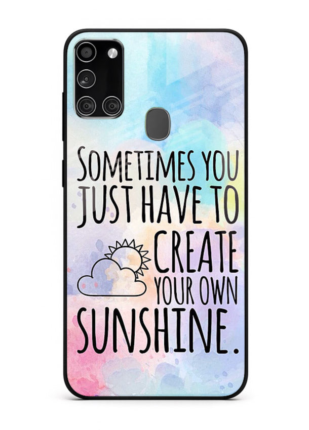 Sunny daisy artwork printed on Samsung A21s glass back cover with cheerful uplifting tones.