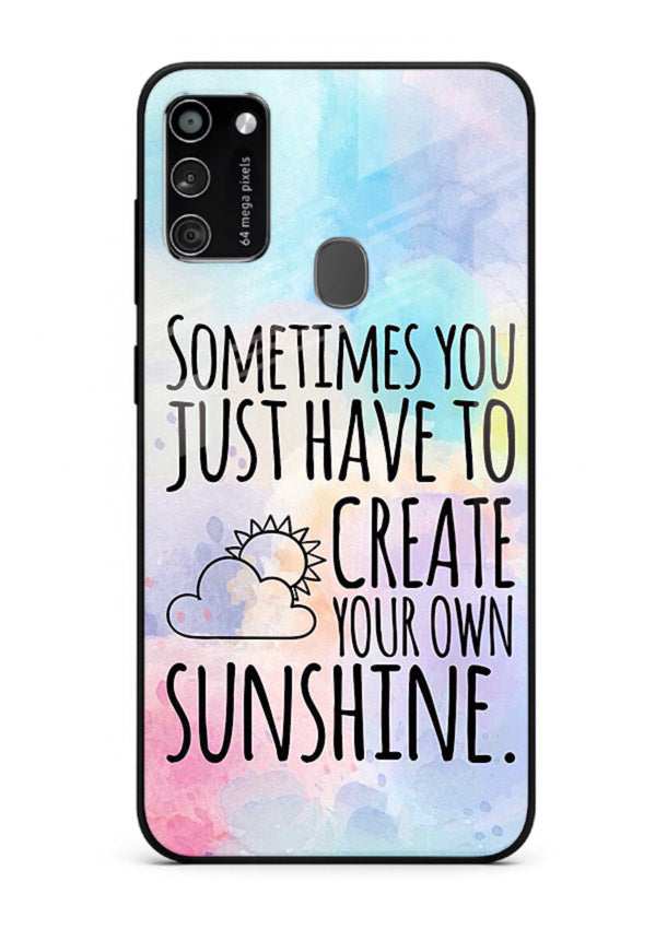 Sunny daisy artwork printed on Samsung M21 glass back cover with cheerful uplifting tones.