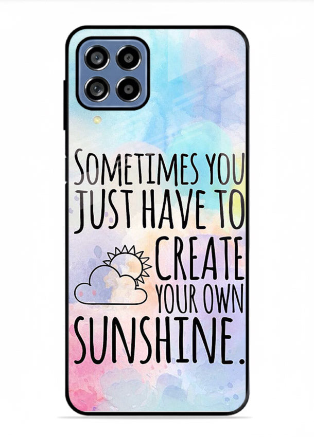 Sunny daisy artwork printed on Samsung F62 glass back cover with cheerful uplifting tones.