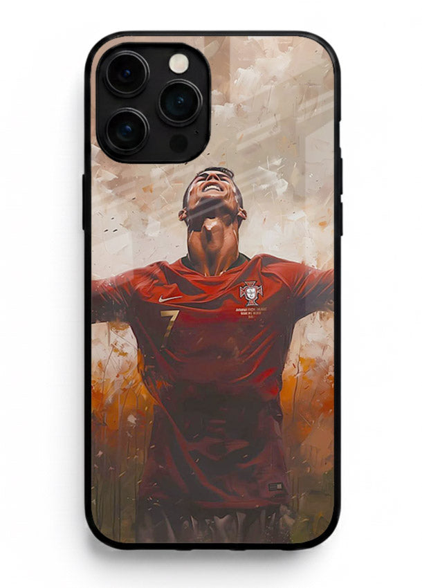Football celebration artwork printed on glossy tempered glass iPhone 15 Pro Max back cover