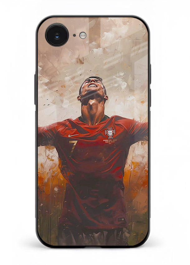 Football celebration artwork printed on glossy tempered glass iPhone 16E back cover