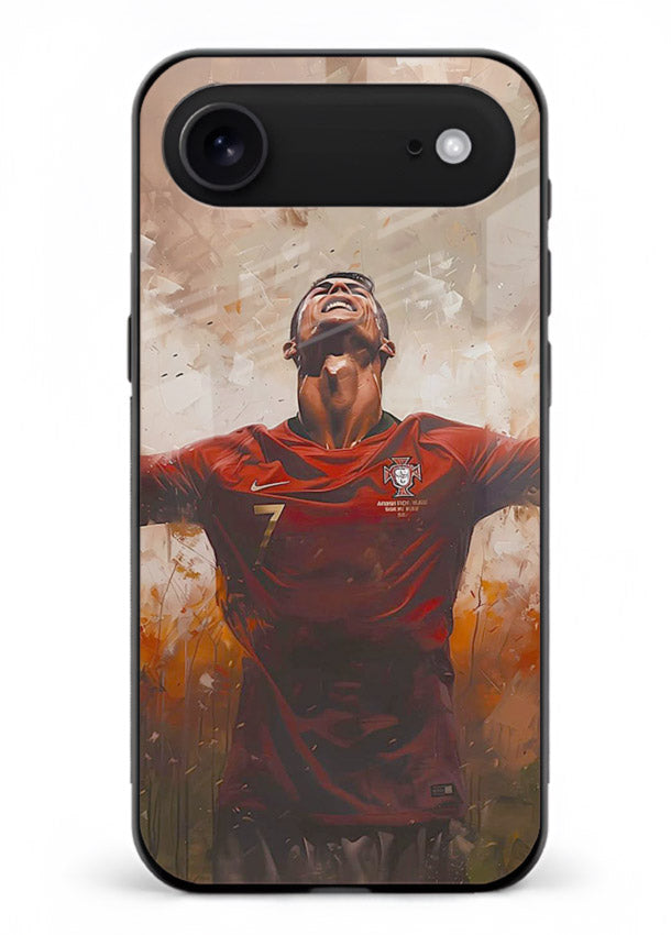 Football celebration artwork printed on glossy tempered glass iPhone 18 Air back cover