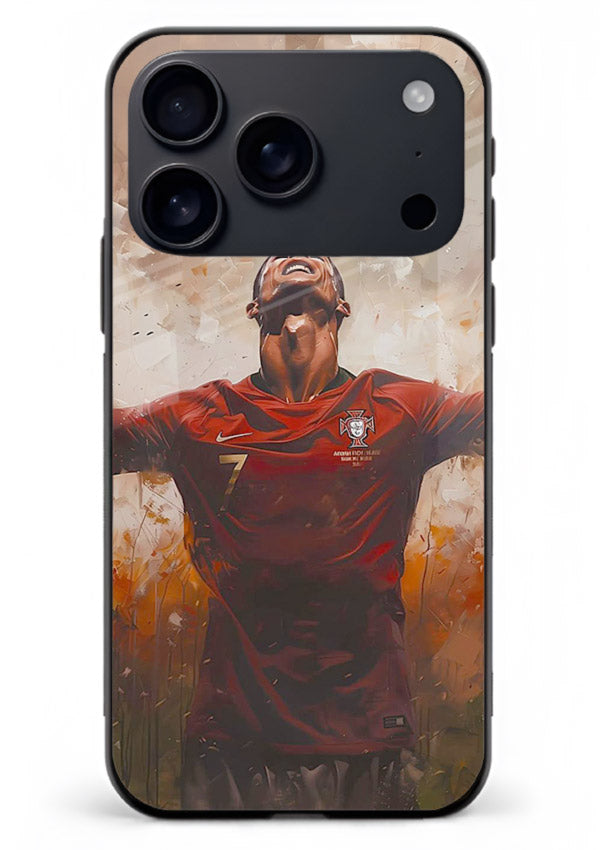 Football celebration artwork printed on glossy tempered glass iPhone 17 Pro Max back cover
