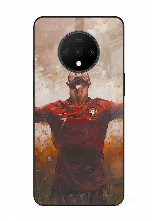 Football celebration artwork printed on glossy tempered glass OnePlus 7T back cover