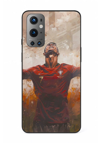 Football celebration artwork printed on glossy tempered glass OnePlus 9 back cover