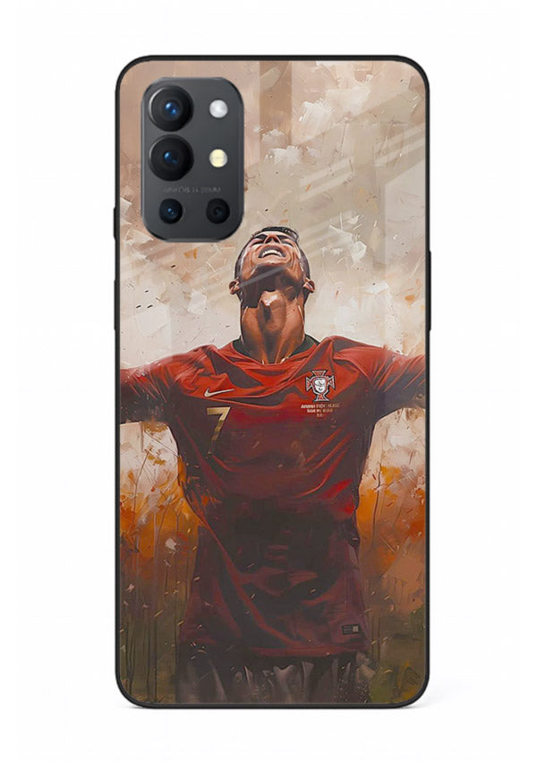 Football celebration artwork printed on glossy tempered glass OnePlus 9R back cover