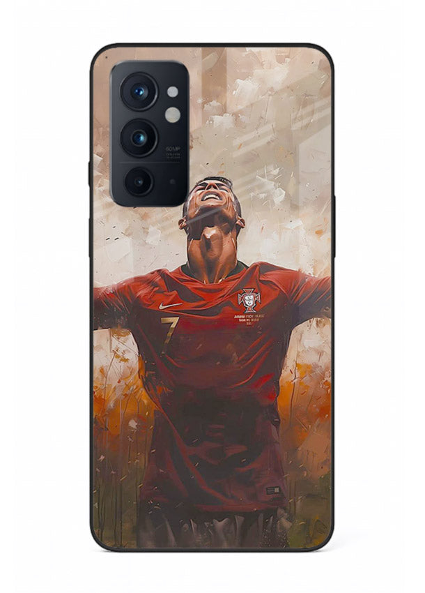 Football celebration artwork printed on glossy tempered glass OnePlus 9RT back cover