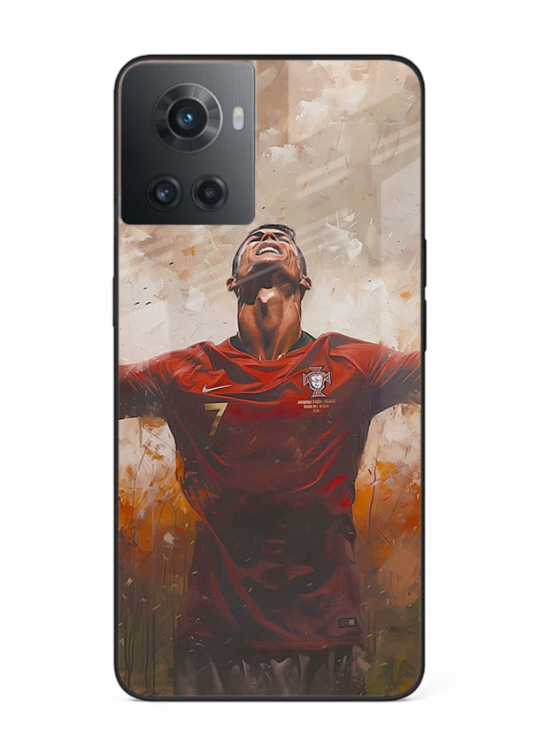 Football celebration artwork printed on glossy tempered glass OnePlus 10R back cover