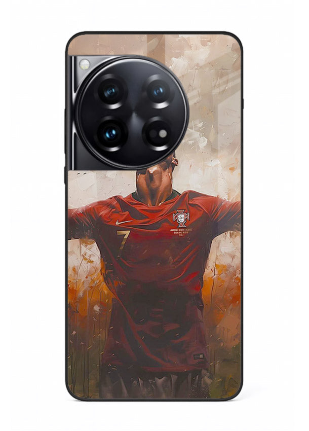 Football celebration artwork printed on glossy tempered glass OnePlus 12 back cover