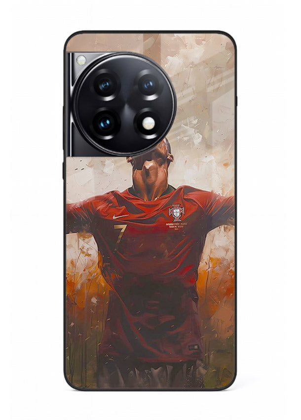Football celebration artwork printed on glossy tempered glass OnePlus 12R back cover