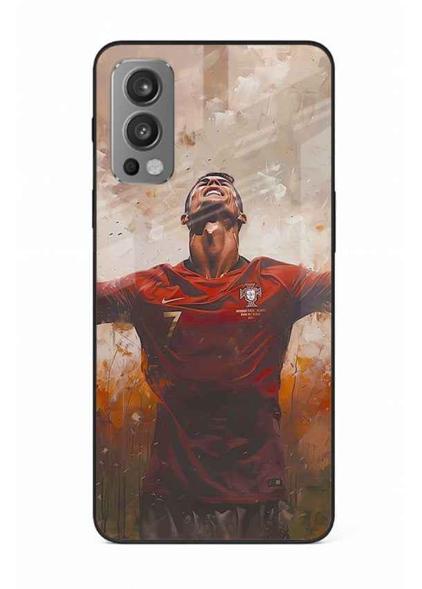 Football celebration artwork printed on glossy tempered glass OnePlus Nord 2 back cover