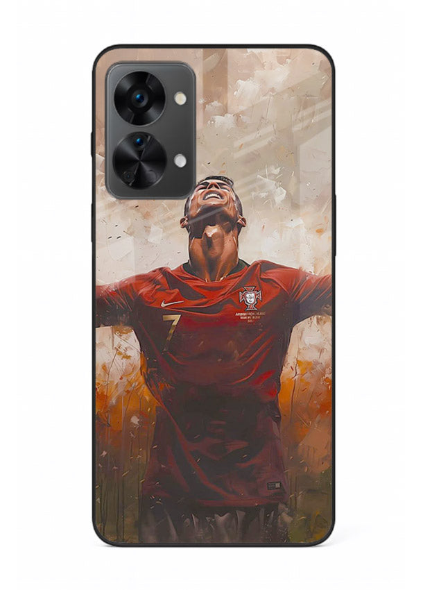 Football celebration artwork printed on glossy tempered glass OnePlus Nord 2T back cover