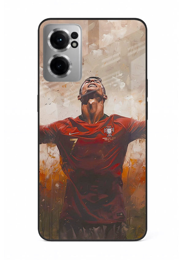 Football celebration artwork printed on glossy tempered glass OnePlus Nord CE2 5G back cover