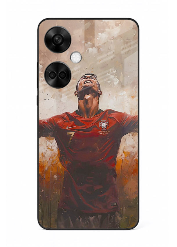 Football celebration artwork printed on glossy tempered glass OnePlus Nord CE3 back cover