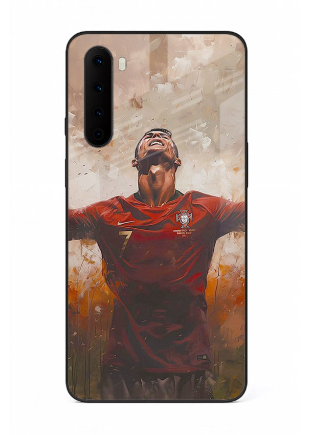 Football celebration artwork printed on glossy tempered glass OnePlus Nord back cover
