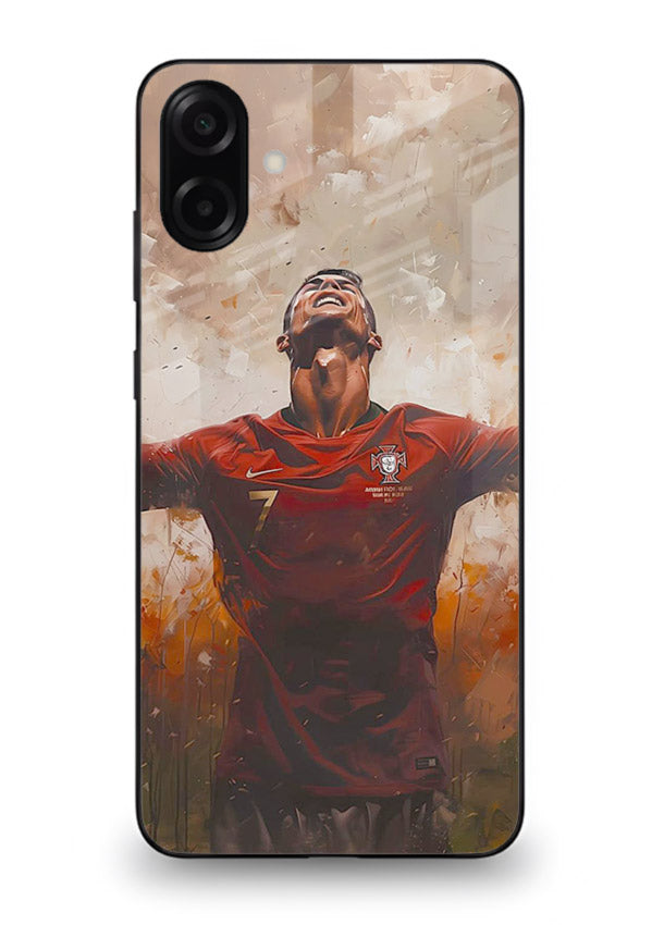 Football celebration artwork printed on glossy tempered glass Samsung A06 5G back cover