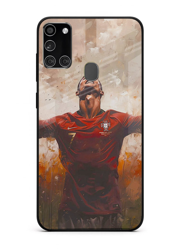 Football celebration artwork printed on glossy tempered glass Samsung A21s back cover