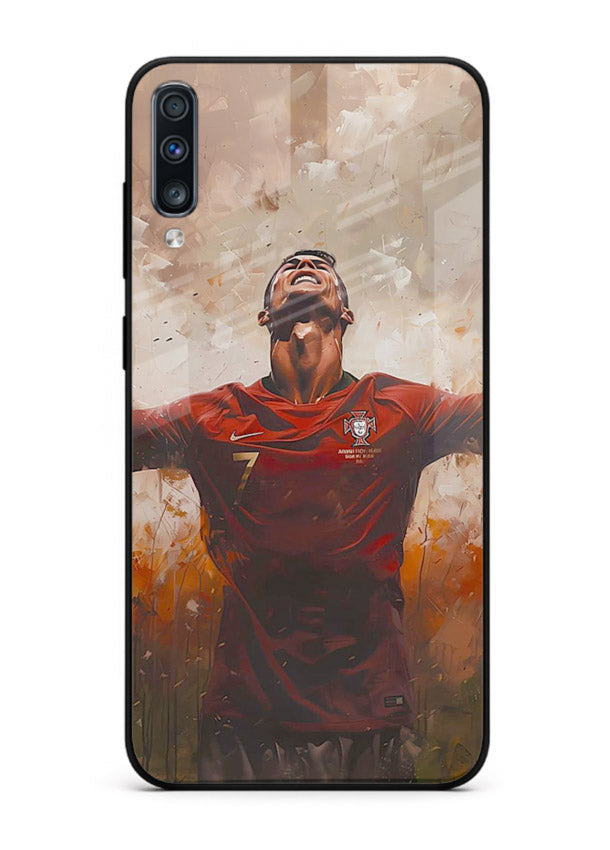 Football celebration artwork printed on glossy tempered glass Samsung A50 back cover