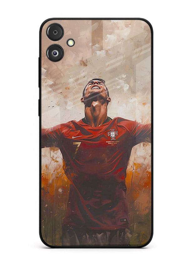 Football celebration artwork printed on glossy tempered glass Samsung F05 5G back cover