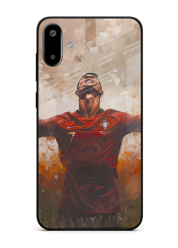 Football celebration artwork printed on glossy tempered glass Samsung F06 5G back cover