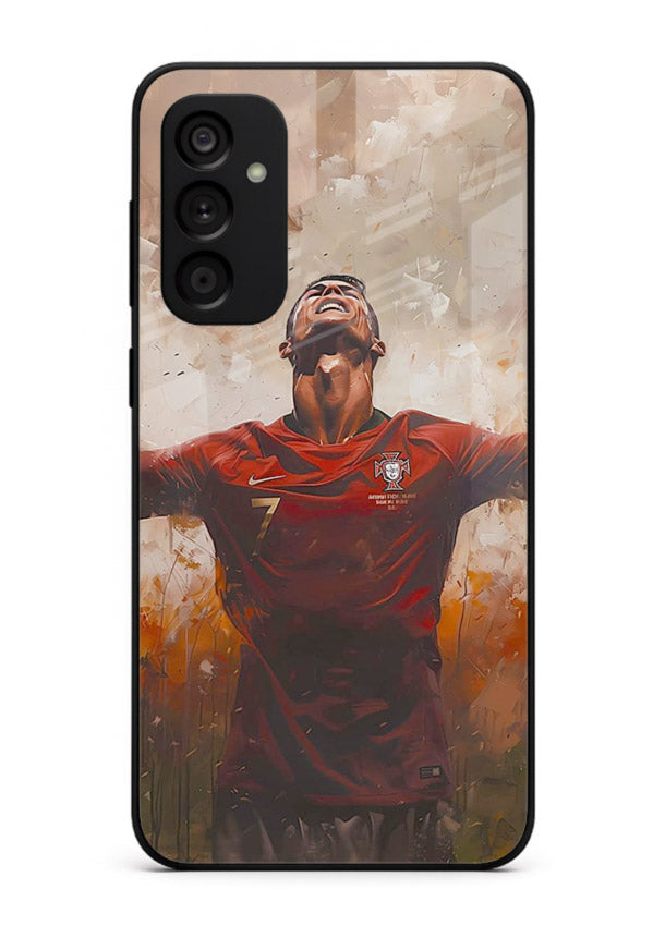 Football celebration artwork printed on glossy tempered glass Samsung M13 4G back cover