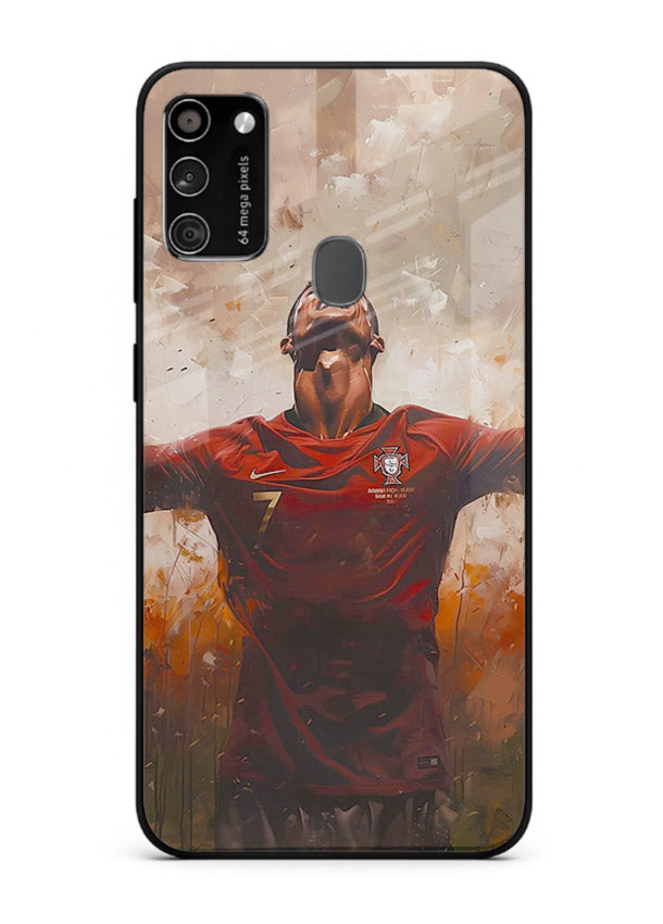 Football celebration artwork printed on glossy tempered glass Samsung M21 back cover