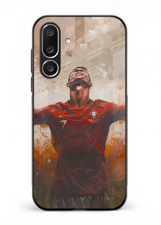 Football celebration artwork printed on glossy tempered glass Samsung M36 5G back cover