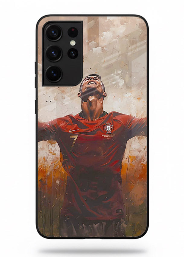Football celebration artwork printed on glossy tempered glass Samsung S21 Ultra back cover