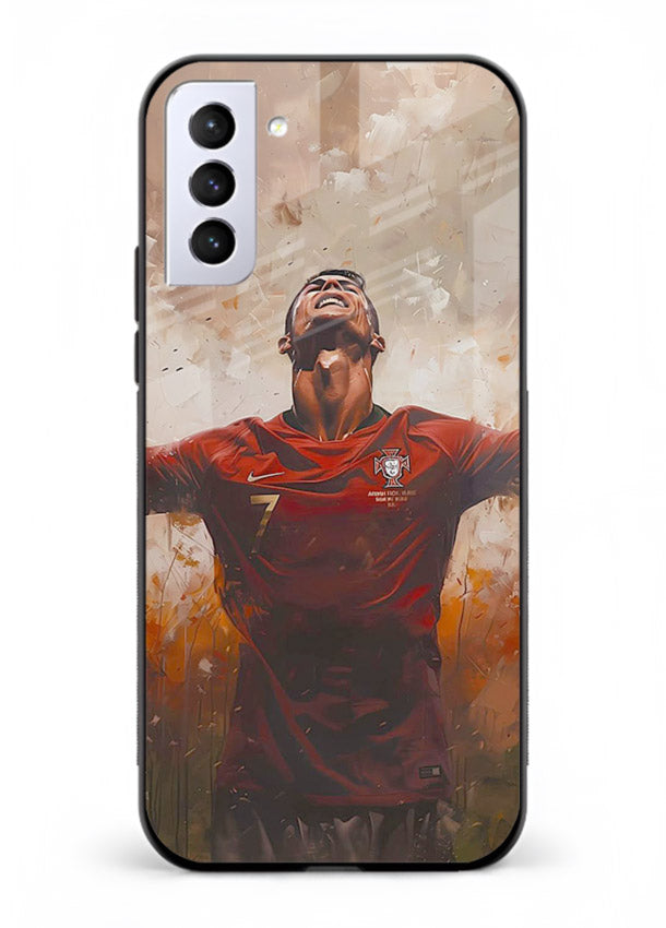 Football celebration artwork printed on glossy tempered glass Samsung S21 FE back cover