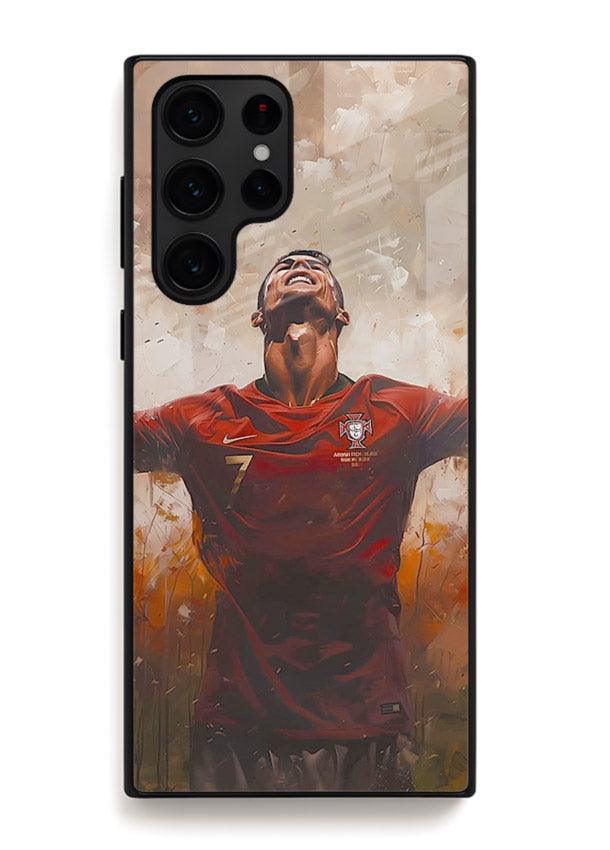 Football celebration artwork printed on glossy tempered glass Samsung S25 Ultra back cover