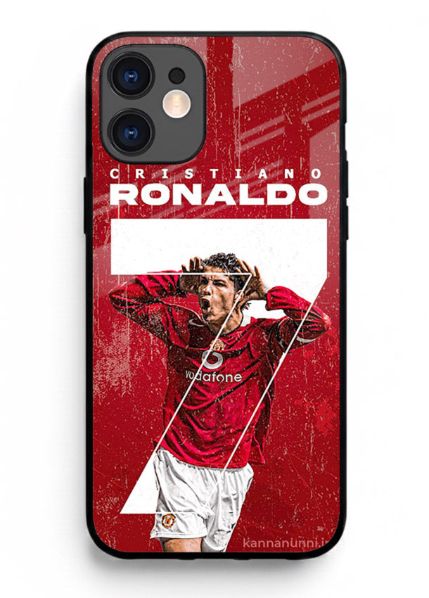 Red Ronaldo poster artwork on glossy tempered glass iPhone 12 back cover