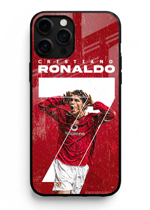 Red Ronaldo poster artwork on glossy tempered glass iPhone 13 Pro Max back cover