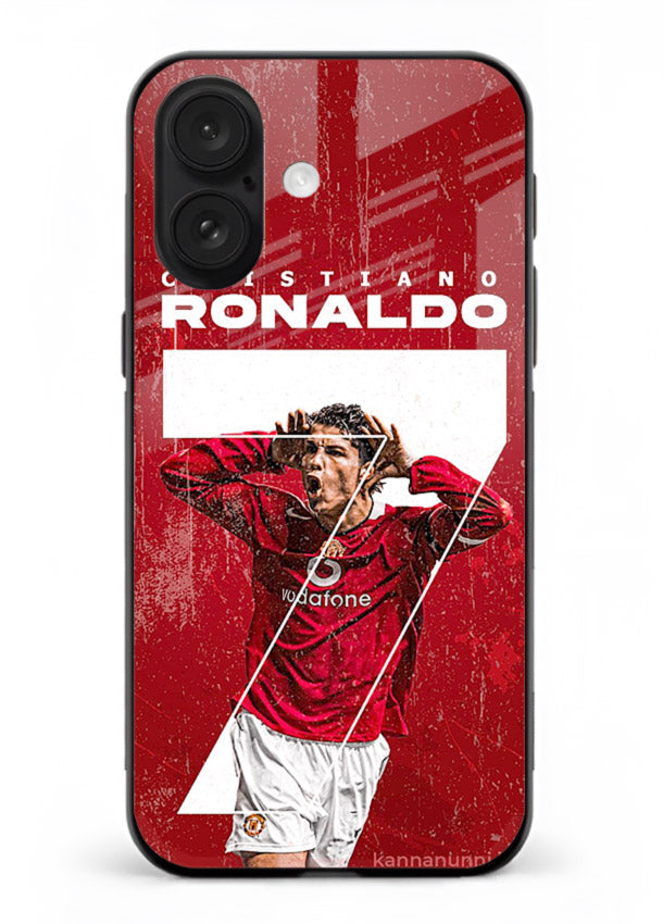 Red Ronaldo poster artwork on glossy tempered glass iPhone 18 back cover