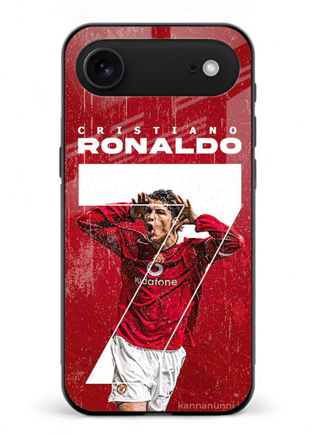 Red Ronaldo poster artwork on glossy tempered glass iPhone 17 Air back cover