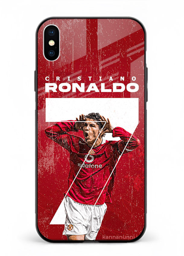 Red Ronaldo poster artwork on glossy tempered glass iPhone XS Max back cover