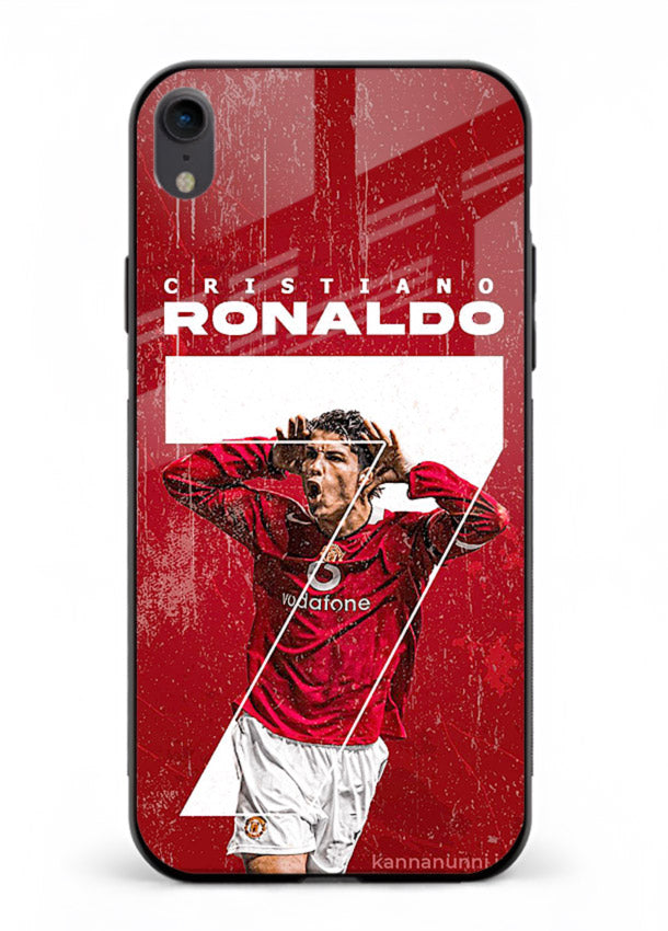 Red Ronaldo poster artwork on glossy tempered glass iPhone XR back cover
