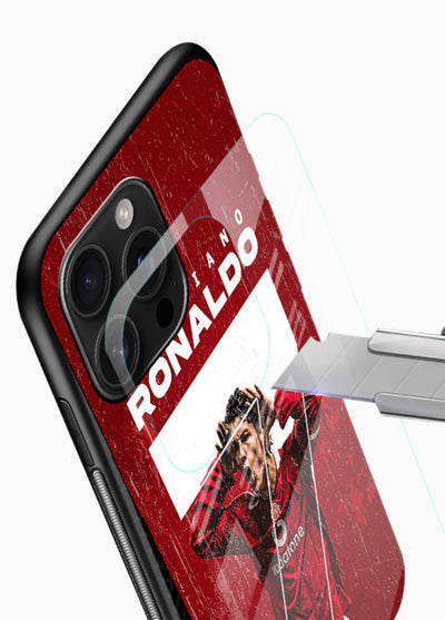 Red Ronaldo poster artwork on glossy tempered glass phone back cover - 4