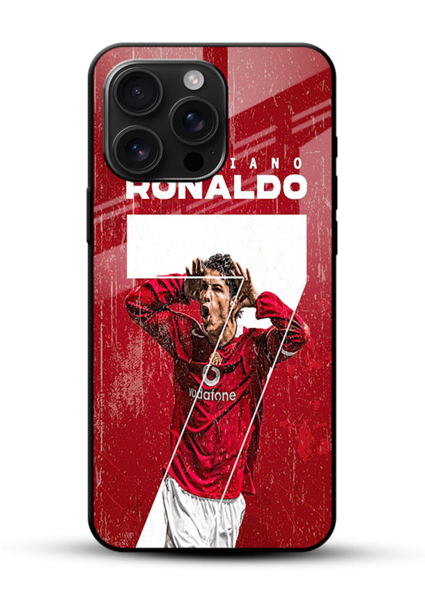 Red Ronaldo poster artwork on glossy tempered glass phone back cover - 1